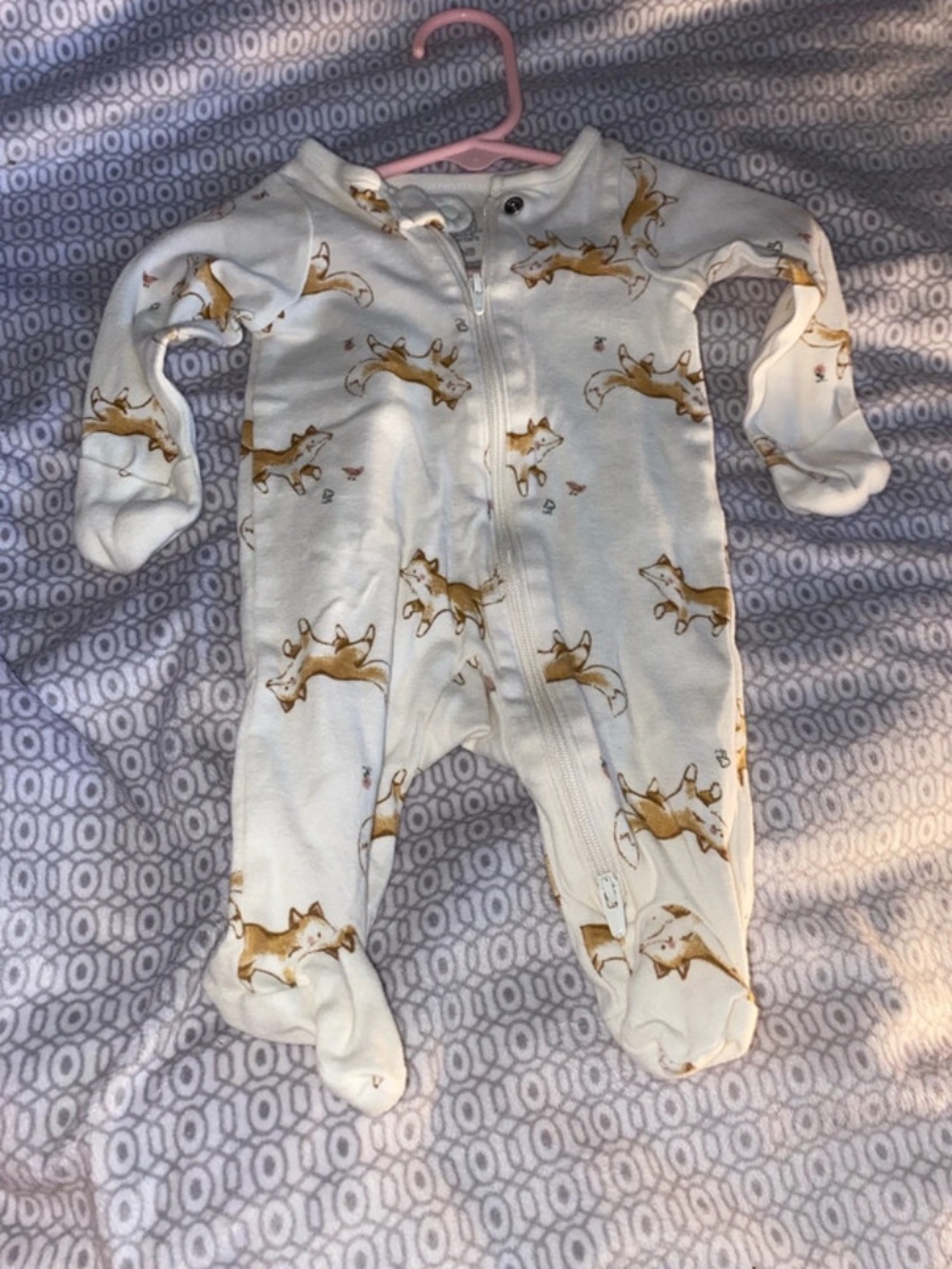 Carter's White Footed One-Piece with Tan Fox Print